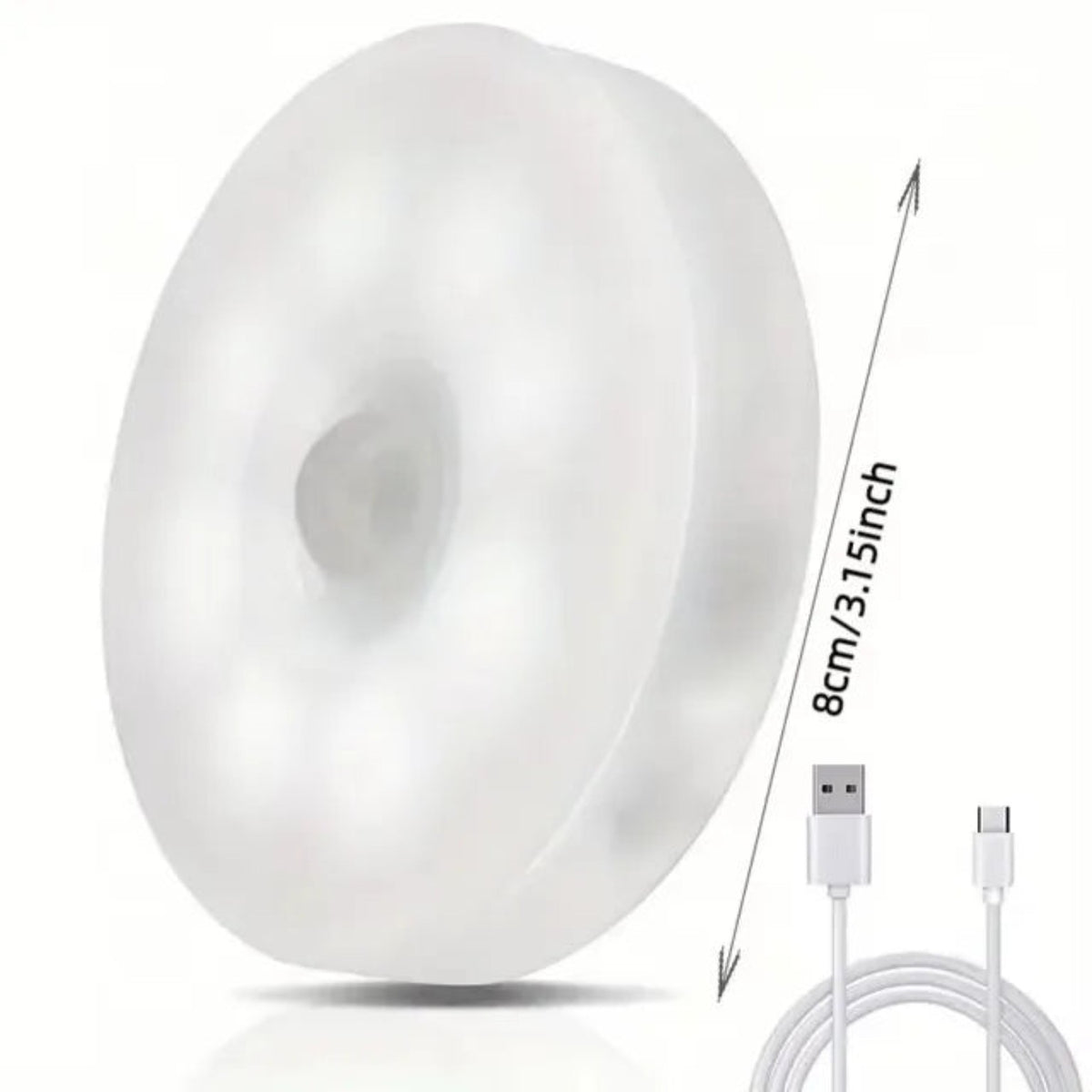 GlowSense compact 8 cm rechargeable motion light with USB charging cable