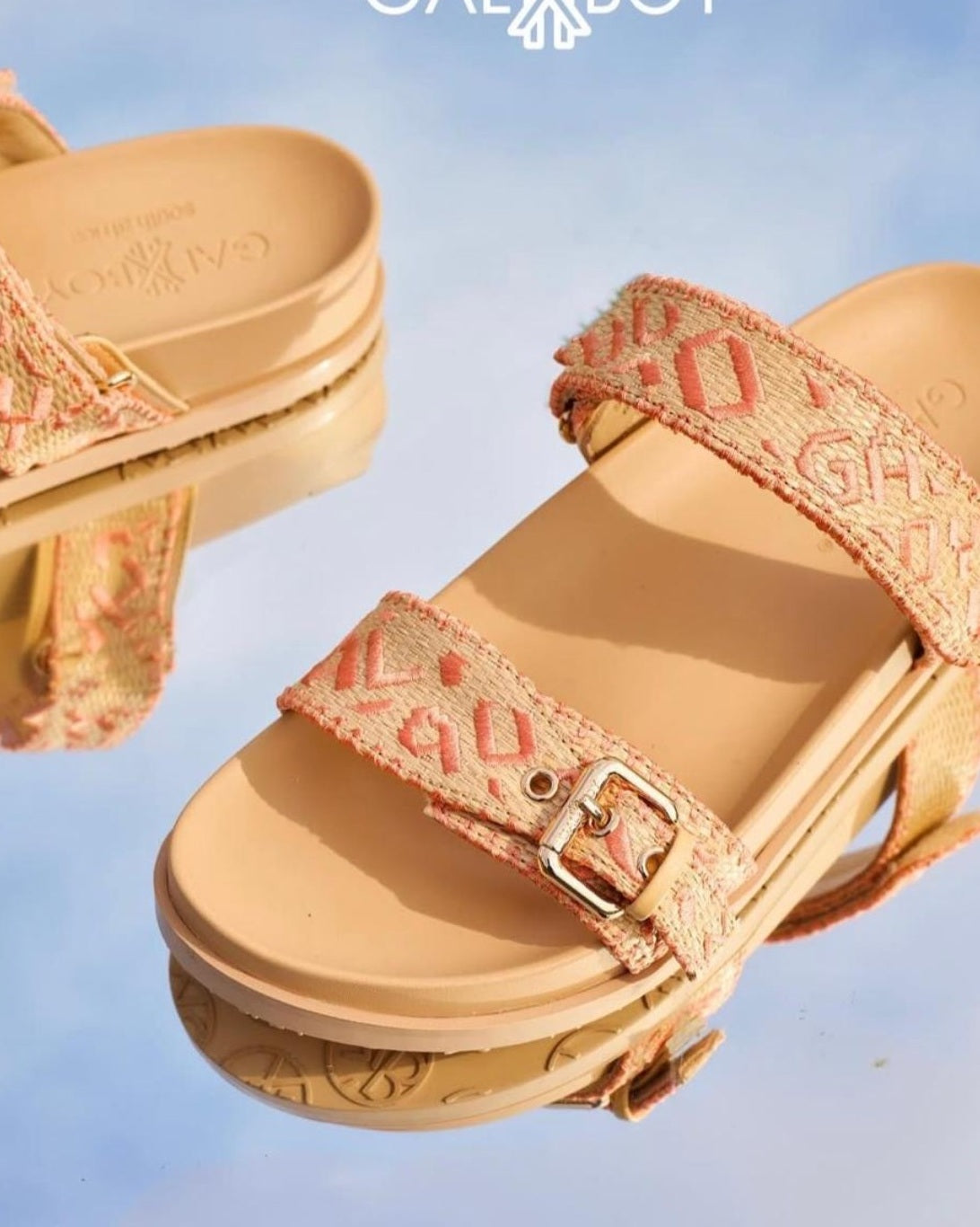 LinkEveryday printed double-strap slide sandals in nude peach