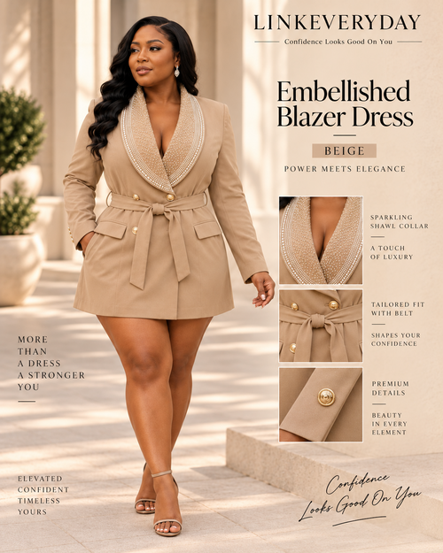 LINK Everyday Embellished Blazer Dress - Beige
