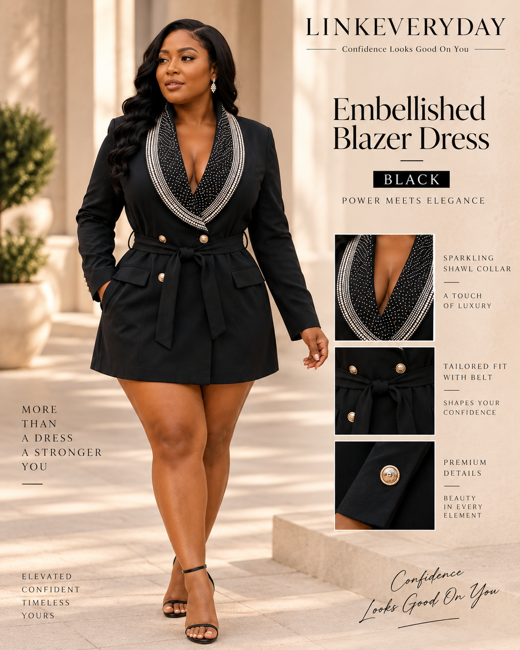 LINK Everyday Embellished Blazer Dress - Black