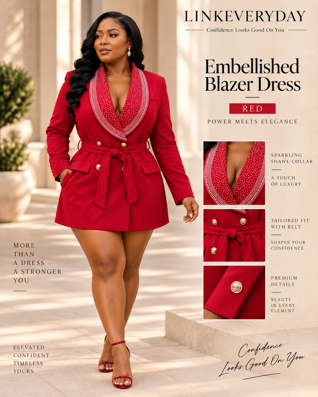 LINK Everyday Embellished Blazer Dress - Red
