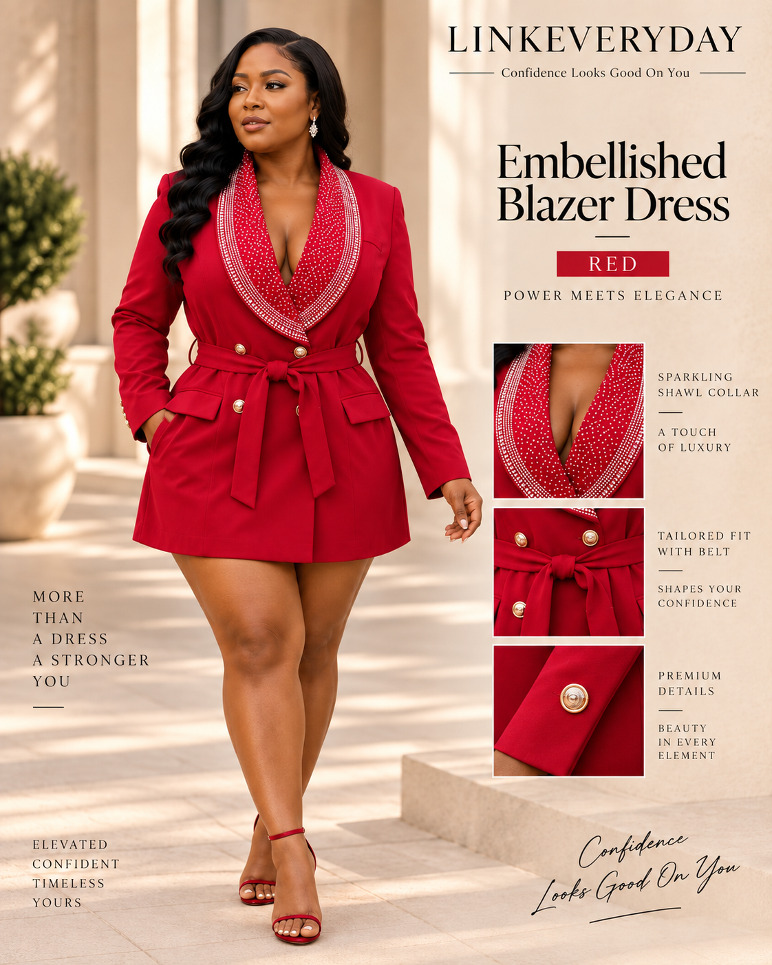 LINK Everyday Embellished Blazer Dress - Red