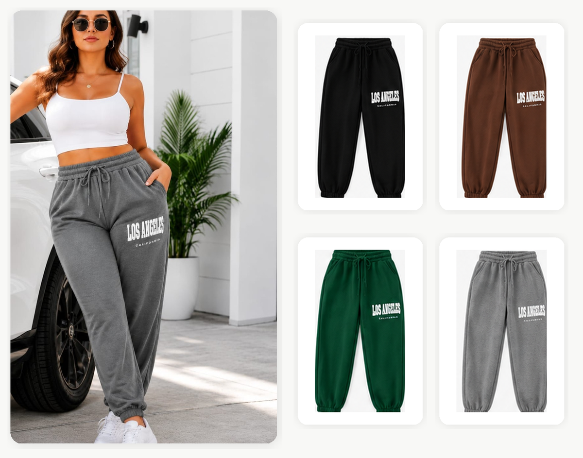 LINK Everyday Los Angeles joggers with model and four colour options