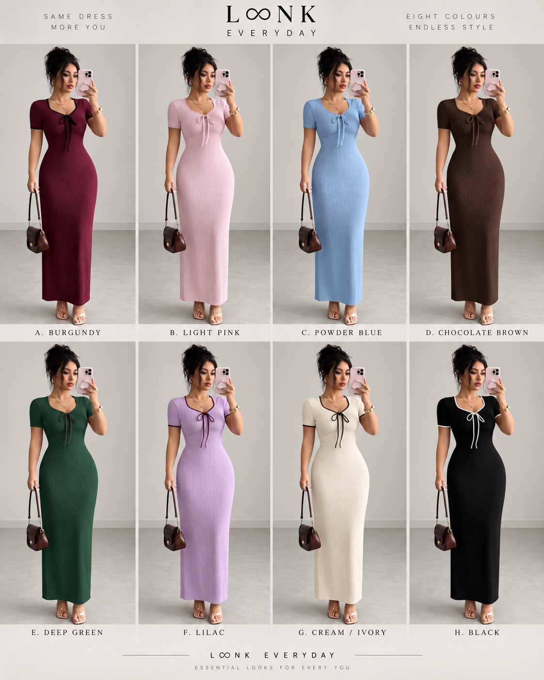 LinkEveryday ribbed bow-front maxi dress in eight colours